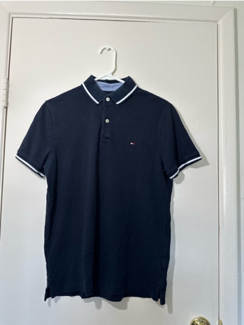 Tommy Hilfiger Navy Polo with White Contrast Trim